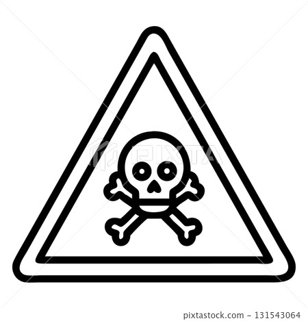 Black hazard symbol shows a skull and crossbones inside the warning triangle 131543064