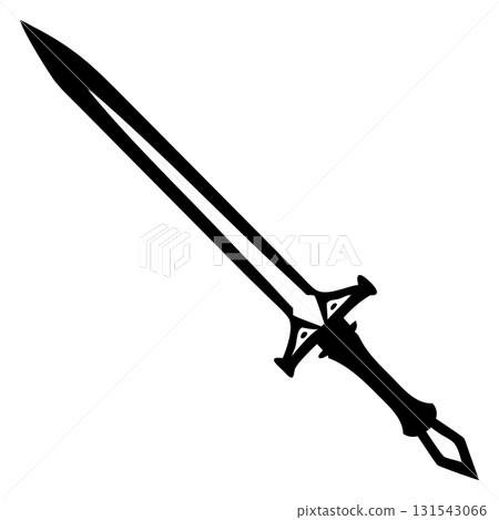 Black longsword with complex hilt conveys a sense of medieval weapon mastery 131543066