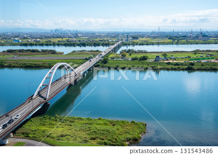 【木曾三泉公園中心】從瞭望塔瞭望室眺望的景色（岐阜縣海津市） 131543486