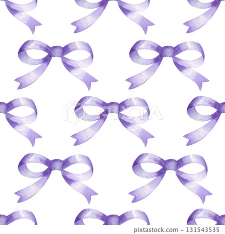 Seamless pattern of pink bows. Watercolor handmade illustration. For packaging design, cards, cover, prints, product labels and fabric.  131543535