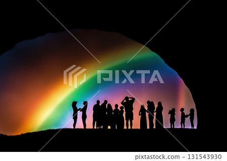 Silhouettes of group of people on rainbow background. Lgbt community concept 131543930