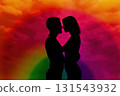 Silhouettes of woman and man on rainbow background. Concept of lgbt happy Pride month Silhouettes of woman and man on rainbow background. Concept of lgbt happy Pride month 131543932