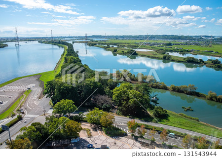 【木曾三泉公園中心】從瞭望塔瞭望室眺望的景色（岐阜縣海津市） 131543944