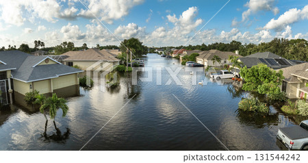 Hurricane Debby flooded homes in Laurel Meadows community in Sarasota, Florida. Aftermath of natural disaster 131544242