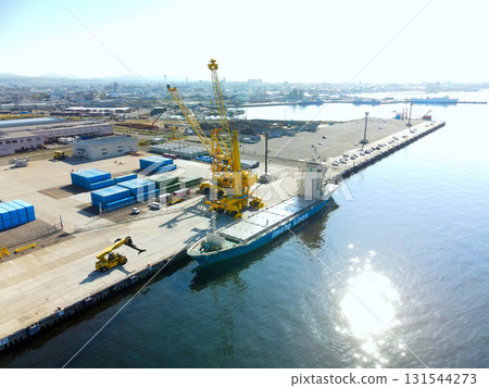 Aerial view of the Hakodate Port Container Terminal in Hakodate, Hokkaido in autumn 131544273