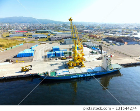 Aerial view of the Hakodate Port Container Terminal in Hakodate, Hokkaido in autumn 131544274
