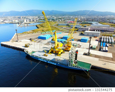 Aerial view of the Hakodate Port Container Terminal in Hakodate, Hokkaido in autumn 131544275