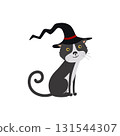 Cute Cartoon black kitten in a halloween hat 131544307