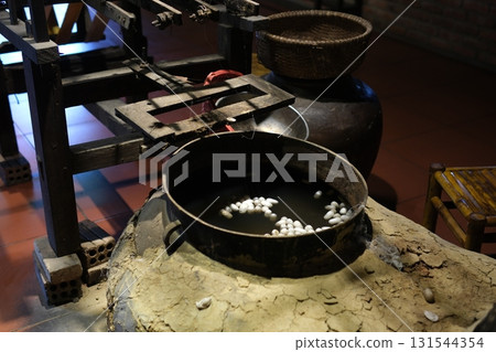 Silkworm Cocoon and Silk Production Video Mulberry Feeding Hatching Process Spinning Threads Traditional Sericulture Weaving Factory Authentic Vietnam Silk Heritage 131544354