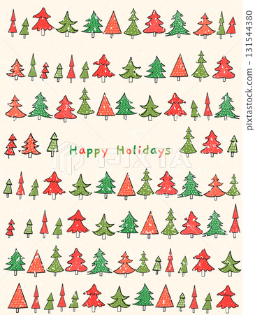 Red and Green Christmas Greeting Card with Doodle Trees, Cute Winter Poster, Banner or Background Red and Green Christmas Greeting Card with Doodle Trees, Cute Winter Poster, Banner or Background 131544380