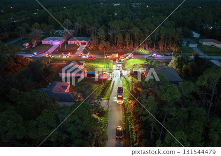First responders investigating carbon monoxide gas hazard at residential home in Florida, USA 131544479