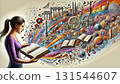 Illustration of a woman learning various things from reading 131544607