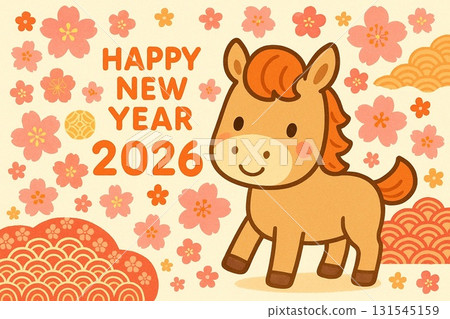 2026 Year of the Horse Cute Horse Character New Year's Card "HAPPY NEW YEAR" 131545159