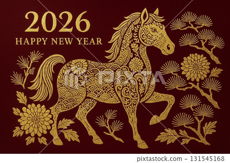 2026 馬年華麗金色裝飾馬年賀卡“新年快樂” 2026 馬年華麗金色裝飾馬年賀卡“新年快樂” 131545168