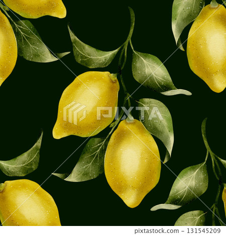 Watercolor pattern with lemons and leaves 131545209