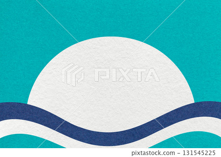 Turquoise textured paper background with white circle for copy space and navy blue waves for banner, presentation Turquoise textured paper background with white circle for copy space and navy blue waves for banner, presentation 131545225