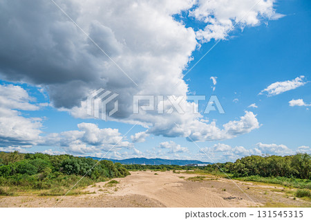 The dried-up riverbed of the Kizu River, upstream of Kozuya Bridge, Yawata City, Kyoto Prefecture 131545315