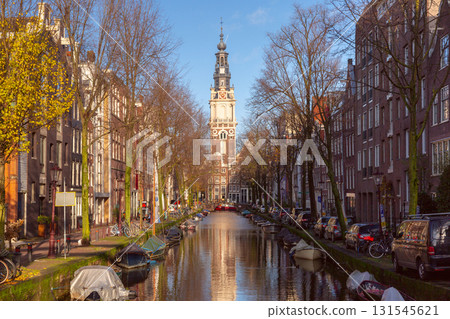 Zuiderkerk tower and canal in Amsterdam Netherlands 131545621
