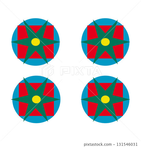 Four star icons. Vector shapes set. Circular geometric design. Red blue yellow green. 131546031