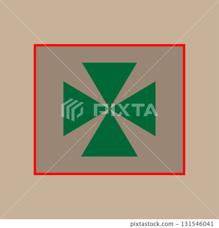 Geometric cross illustration. Green triangles symbol. Abstract shape design. Vector red frame. Geometric cross illustration. Green triangles symbol. Abstract shape design. Vector red frame. 131546041