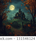 Spooky Halloween Castle and Moon 131546124