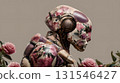 Floral patterned robot merges with nature, showcasing the harmonious blend of technology and organic beauty, highlighting themes of artificial intelligence, biomimicry, and the future of robotics 131546427