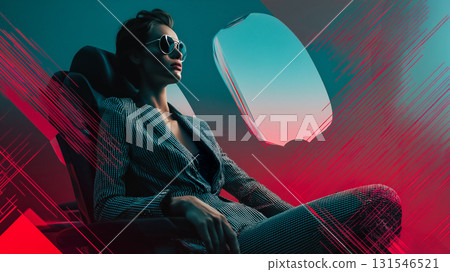 一位老練的女人在私人飛機上凝視著窗外 131546521