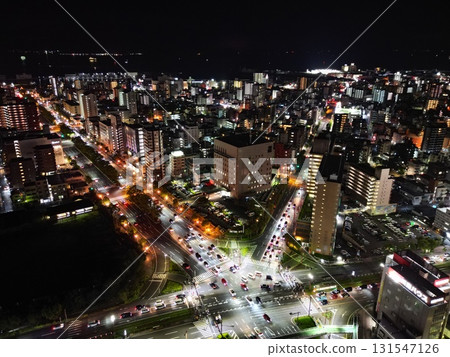 Aerial view of the night view of Shinyashiki, Kagoshima City from the Kotsuki River Aerial view of the night view of Shinyashiki, Kagoshima City from the Kotsuki River 131547126
