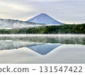 Mount Fuji reflected in Lake Sai on a quiet morning 131547422