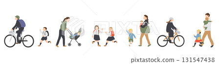 上學兒童與家庭的插圖集 131547438