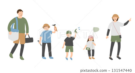 Illustration set of a family enjoying the outdoors 131547440