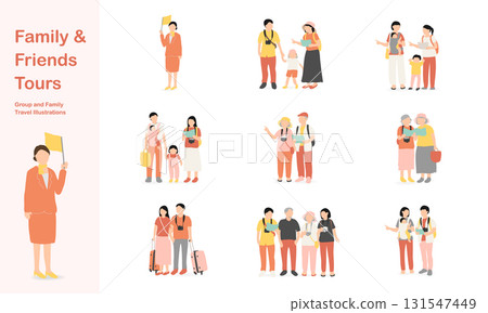 Family and friends group travel illustration set 131547449
