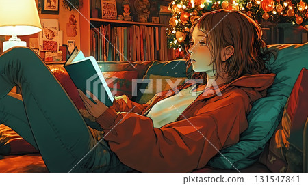A woman reading a book on a sofa 131547841