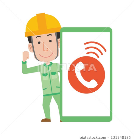 戴著頭盔和手機的工人 戴著頭盔和手機的工人 131548185