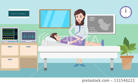 Pregnant Woman Having Prenatal Checkup with Doctor in Clinic 131548222