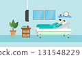 Patient resting in hospital bed with medical equipment healthcare  131548229