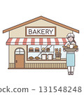 Illustration of a female bakery clerk and a shop 131548248