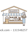 Illustration of a female bakery clerk and a shop 131548257