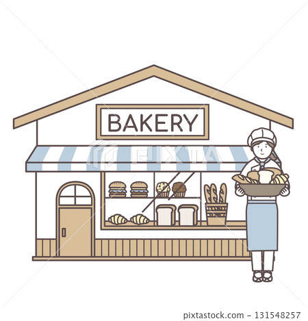 一位女麵包店店員和一家商店的插圖 131548257