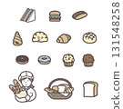 Illustration set of various breads and female store clerks 131548258