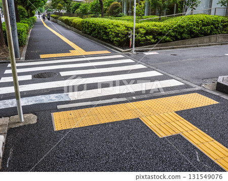 Example of braille block installation in front of a pedestrian crossing Example of braille block installation in front of a pedestrian crossing 131549076