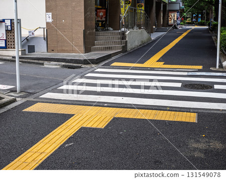 Example of braille block installation in front of a pedestrian crossing Example of braille block installation in front of a pedestrian crossing 131549078