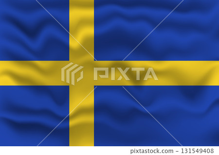 Waving Flag of Sweden Vector Illustration with Textured Fabric Effect. Waving Flag of Sweden Vector Illustration with Textured Fabric Effect. 131549408