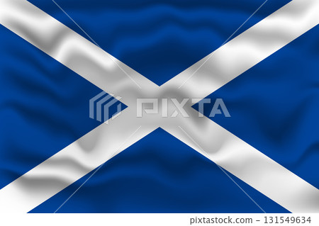 Waving Flag of Scotland Vector Illustration with Textured Fabric Effect. Waving Flag of Scotland Vector Illustration with Textured Fabric Effect. 131549634