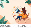 Illustration of a woman working while sitting at a table with plants 131549760