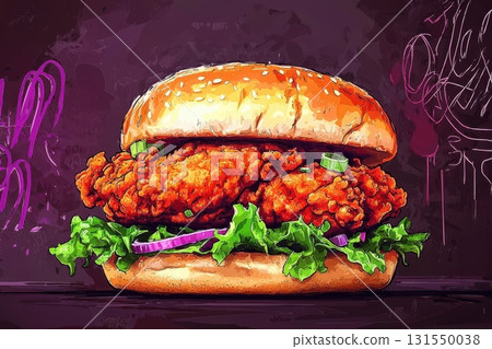 Crispy Fried Chicken Sandwich Stacked with Fresh Toppings Crispy Fried Chicken Sandwich Stacked with Fresh Toppings 131550038
