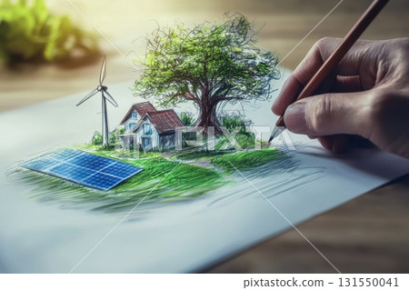 Sustainable City Concept with Green Energy Elements 131550041