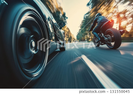 Dynamic Action of Sports Car and Motorcycle Racing 131550045