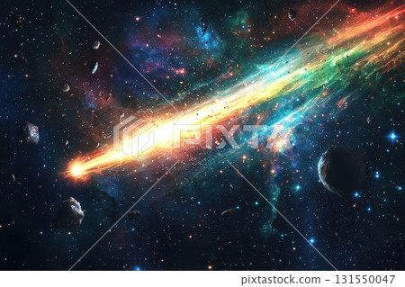 Surreal Galaxy Scene with Vibrant Cyan and Green Colors 131550047