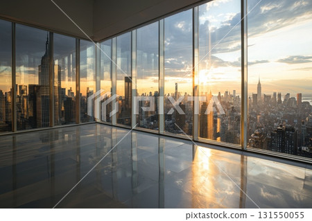 Modern Office Space with City View at Sunset 131550055